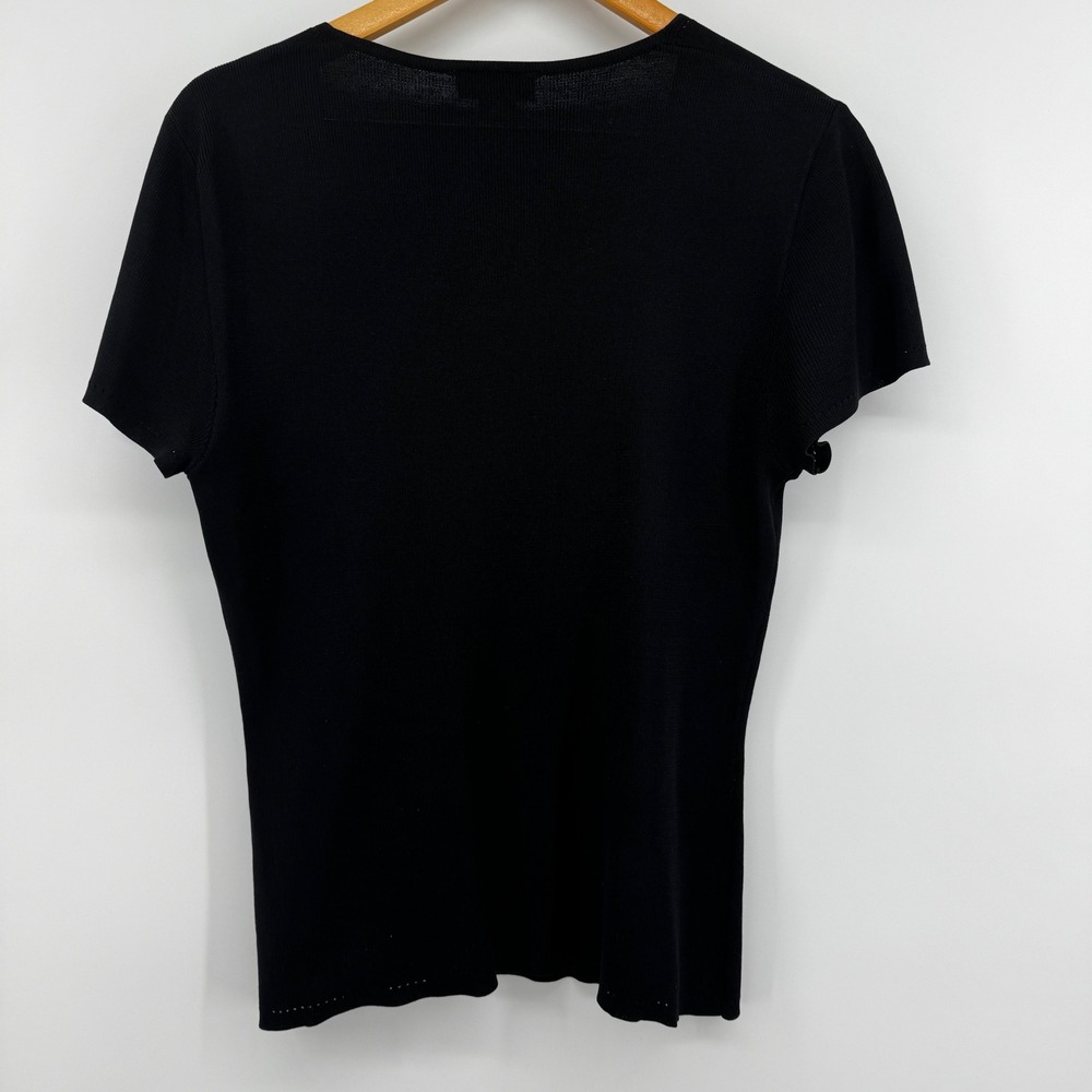 Ann Taylor 100% Silk Knit Short Sleeve Top Black L Sweater Closet Staple Luxury - Picture 5 of 9